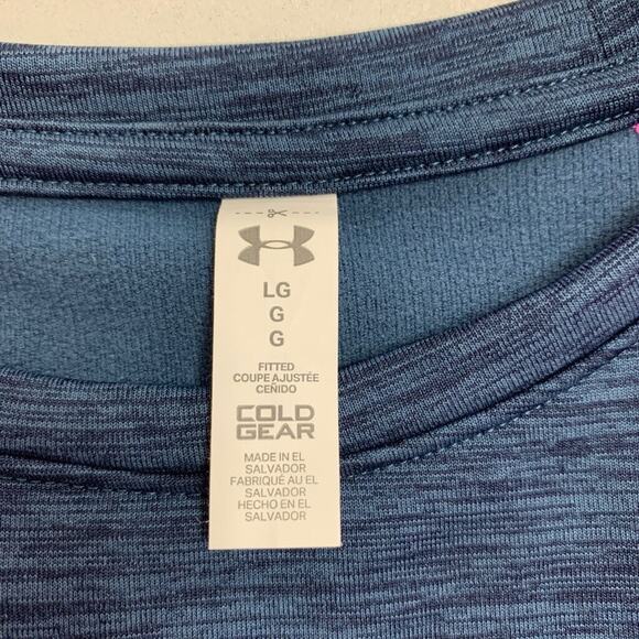 Under Armour Shirt Women L Large Navy Pink ColdGear Fitted Thumbhole Crew Raglan - Picture 8 of 14